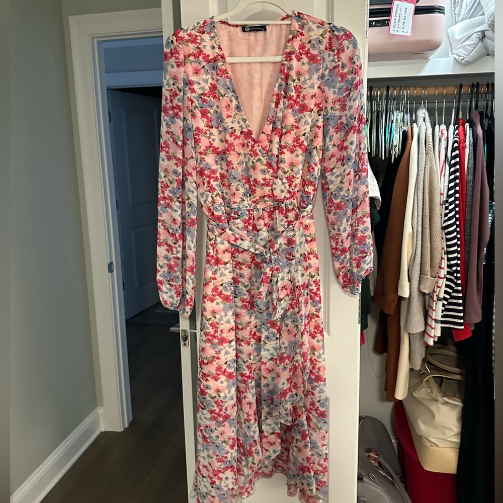 Midi floral dress spring pink